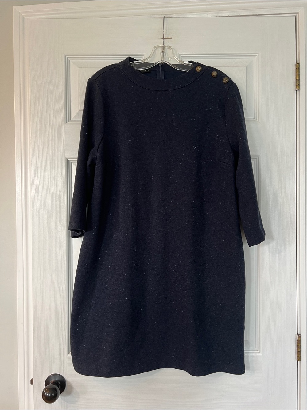 Talbots Navy Midi Shift Dress with Shoulder Buttons